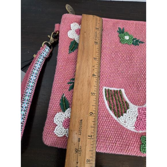 New America & Beyond Beaded Embellished Pink Zip Top Clutch Wrist Bag Letter J - Picture 6 of 10